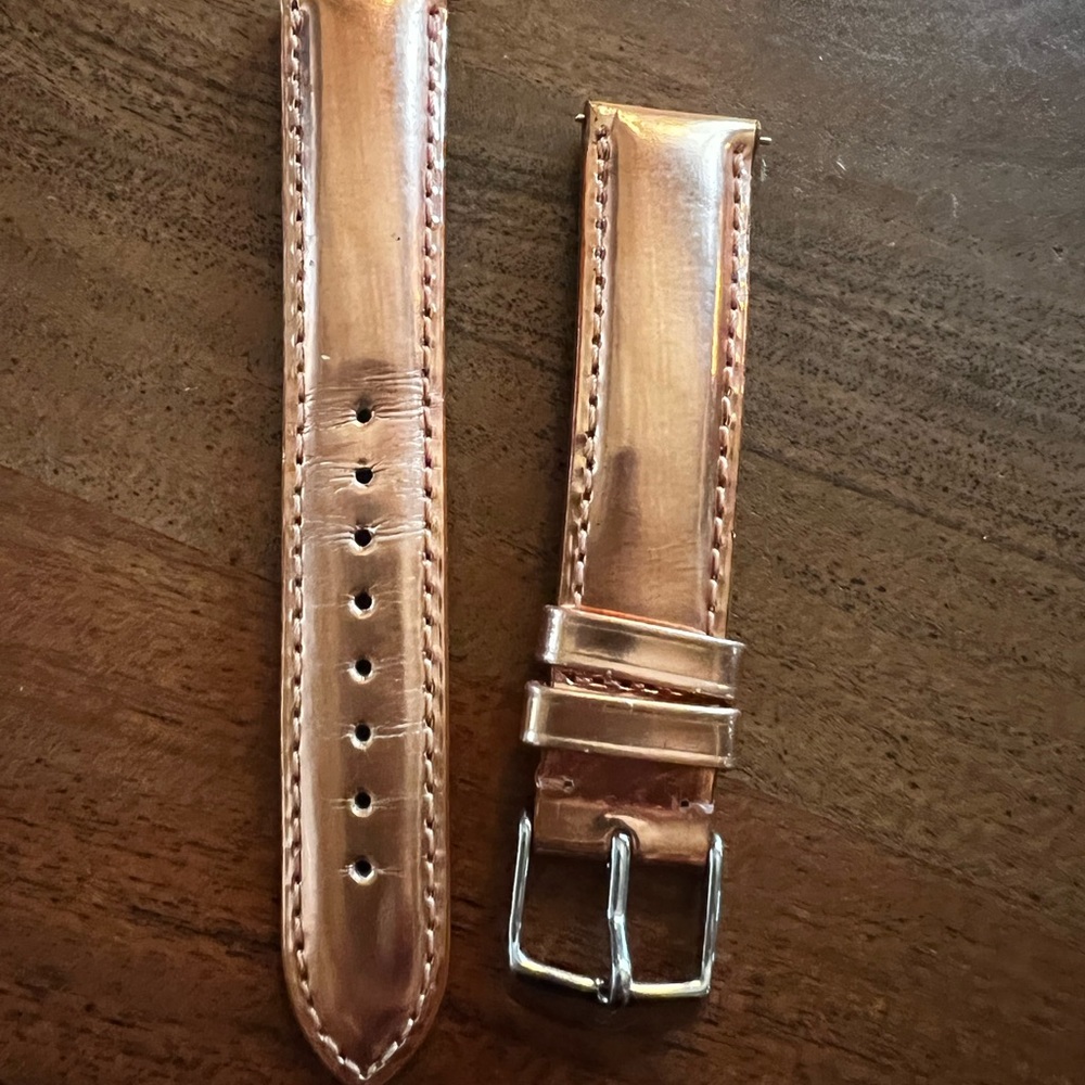 Rose gold leather Michele 18 watch band